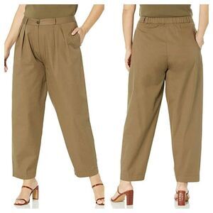 The Drop Sharon High Waisted Loose Fit Pleated Pants Tan Women's XS